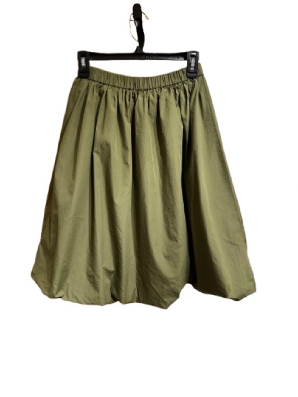 Aritzia Sunday Best Bubbly Poplin Bubble Hem Olive Green Gathered Midi Skirt - Picture 6 of 9
